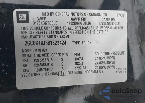 2008 Chevrolet Silverado 1500 Lt1 z USA, uszkodzony, nr VIN 2GCEK19J881323424